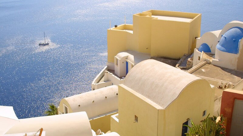 Stadtaussicht aufs Meer von Insel Santorin, Griechenland