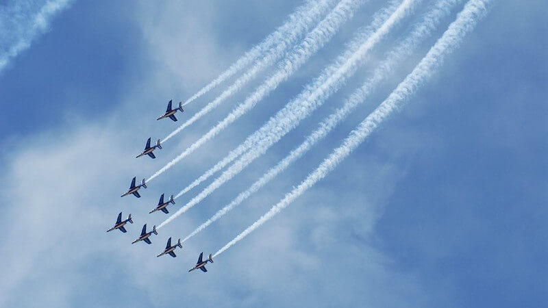 Kunstfliegen - Flugzeuge fliegen Figur unter blauem Himmel