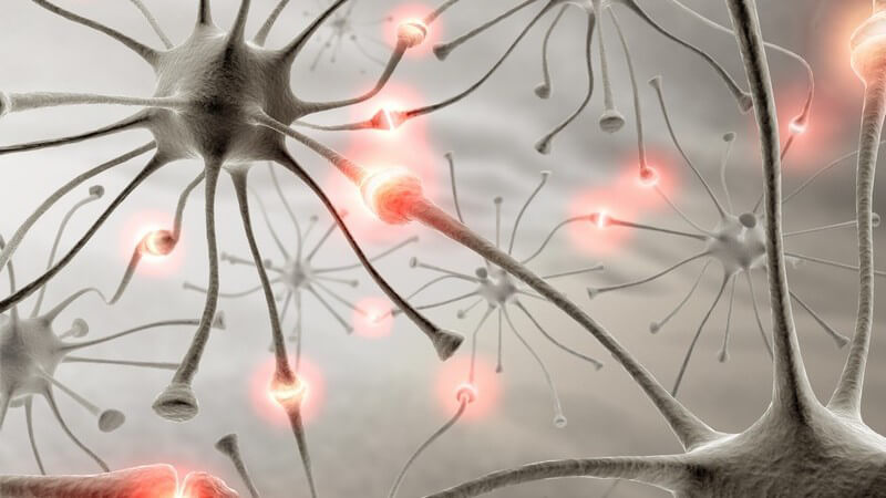 Grafik Neuronen, die mit roten Lichtern leuchten