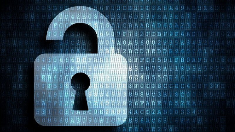 Sicherheit im Internet: Bild eines geöffneten Schlosses, im Hintergrund Zahlen und Buchstaben (Code)