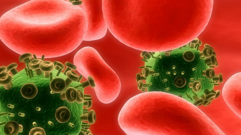 3D Grafik Blutzellen mit HIV-Virus