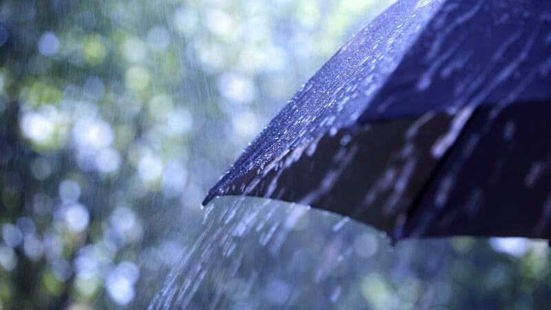 Ausschnitt eines Regenschirms im Regen