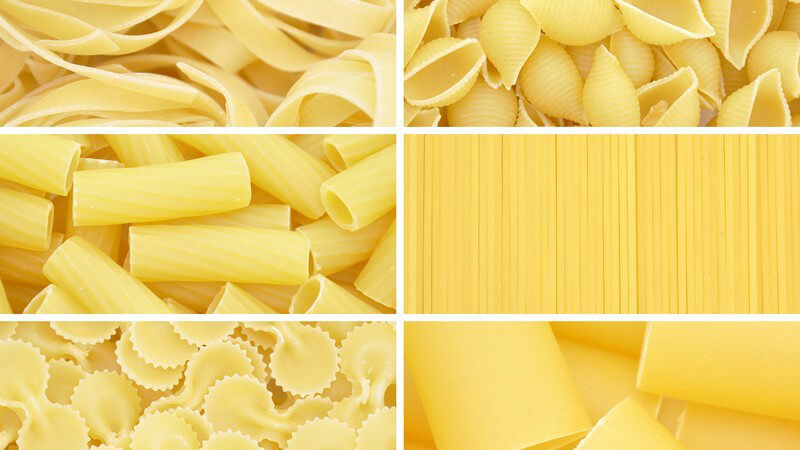 Collage mit 10 verschiedenen Pastasorten