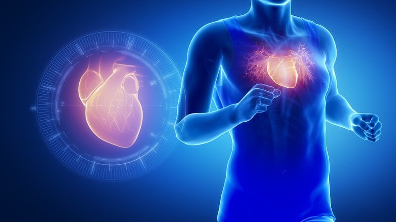 Blaue 3-D-Grafik eines Läufers mit leuchtend hervorgehobenem Herzen, daneben das Herz noch einmal vergrößert