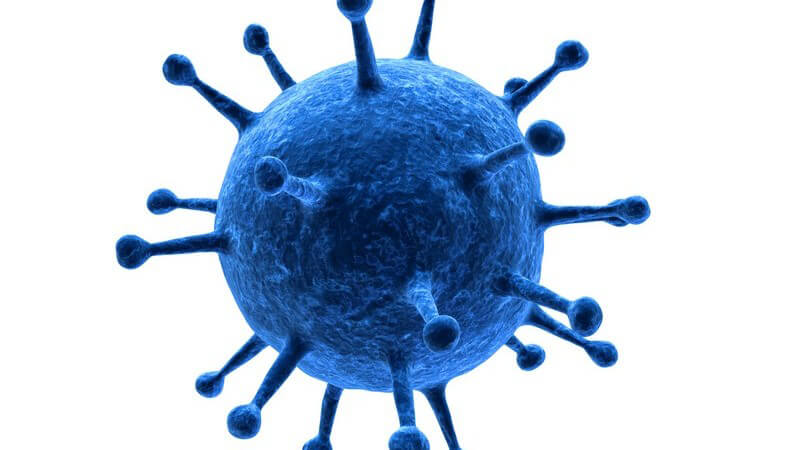 3D Grafik blaues Virus auf weißem Hintergrund