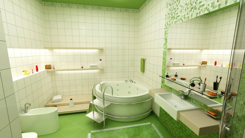 Modernes Badezimmer mit Whirlpool, grüne Einrichtung