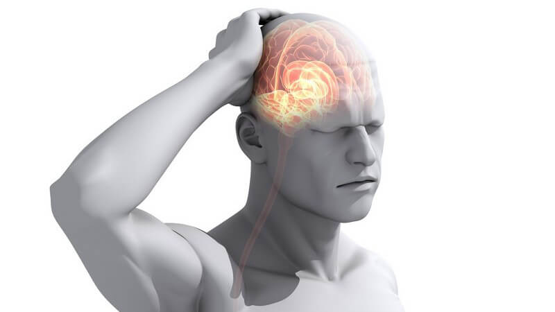 Grafik männlicher Körper, Mann hält sich am Kopf, Kopfschmerzen