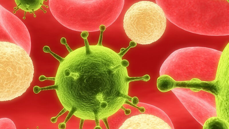 3D Grafik Infektion, grüne Bakterien, Viren